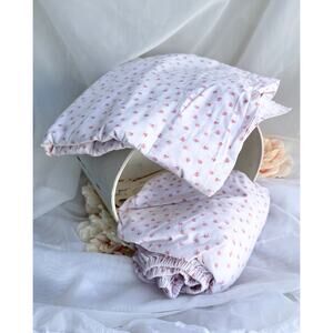 Simply Shabby Chic TWIN FLAT & FITTED Sheet Pink Roses MON AMI Cotton EUC